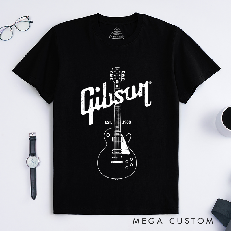 Personalized Date Classic T-Shirts Black Guitar Printed Tee