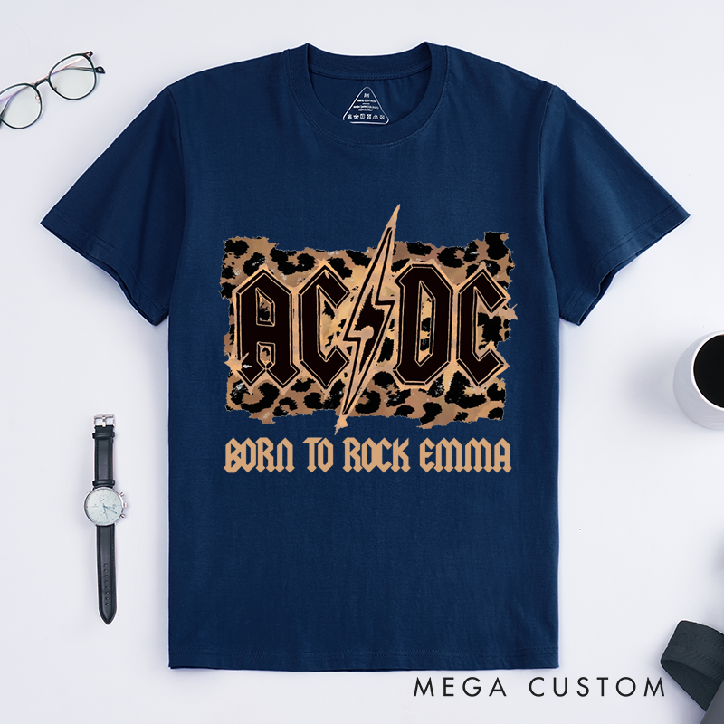 Personalized Classic T-Shirts Born to Rock and Leopard Print and Lightning Bolt Graphic Tee Perfect for Rock and Roll Enthusiasts T-Shirt
