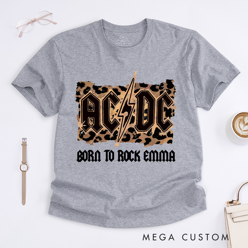 Personalized Classic T-Shirts Born to Rock and Leopard Print and Lightning Bolt Graphic Tee Perfect for Rock and Roll Enthusiasts T-Shirt