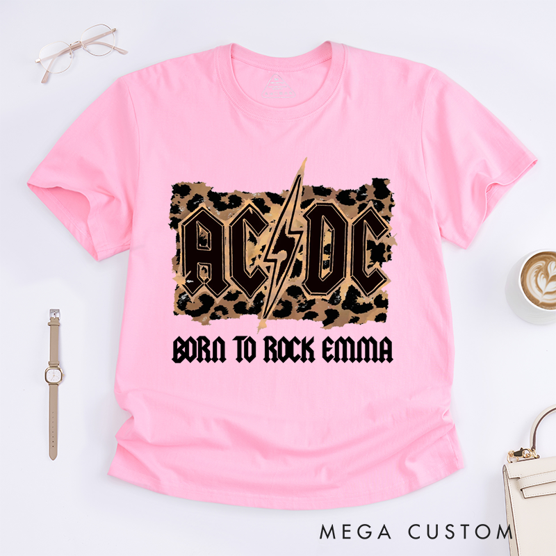 Personalized Classic T-Shirts Born to Rock and Leopard Print and Lightning Bolt Graphic Tee Perfect for Rock and Roll Enthusiasts T-Shirt