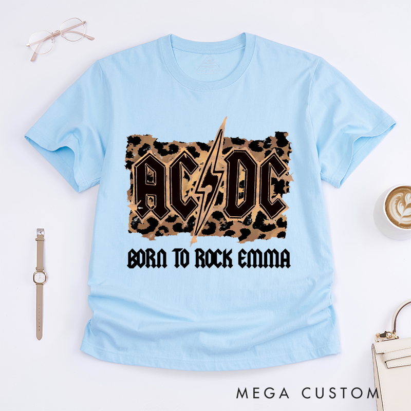 Personalized Classic T-Shirts Born to Rock and Leopard Print and Lightning Bolt Graphic Tee Perfect for Rock and Roll Enthusiasts T-Shirt