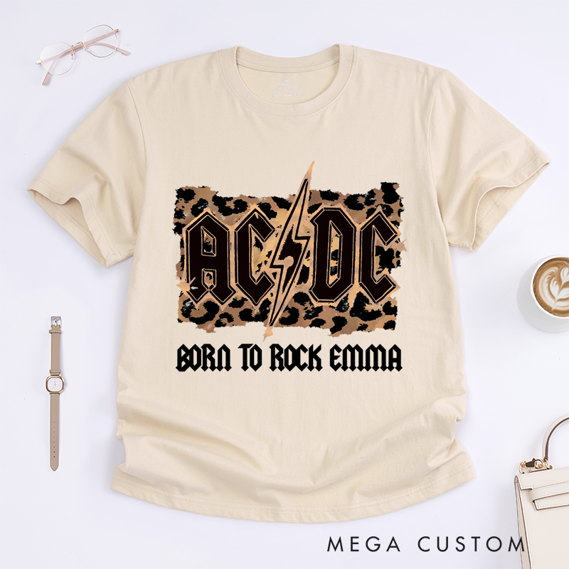 Personalized Classic T-Shirts Born to Rock and Leopard Print and Lightning Bolt Graphic Tee Perfect for Rock and Roll Enthusiasts T-Shirt