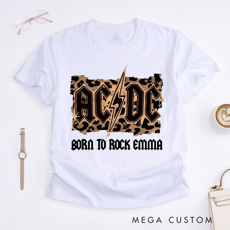 Personalized Classic T-Shirts Born to Rock and Leopard Print and Lightning Bolt Graphic Tee Perfect for Rock and Roll Enthusiasts T-Shirt