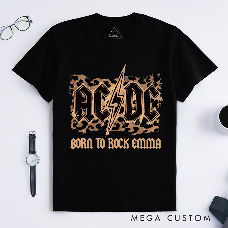 Personalized Classic T-Shirts Born to Rock and Leopard Print and Lightning Bolt Graphic Tee Perfect for Rock and Roll Enthusiasts T-Shirt