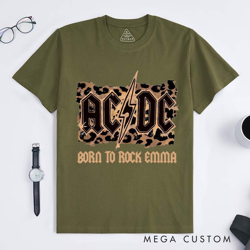 Personalized Classic T-Shirts Born to Rock and Leopard Print and Lightning Bolt Graphic Tee Perfect for Rock and Roll Enthusiasts T-Shirt