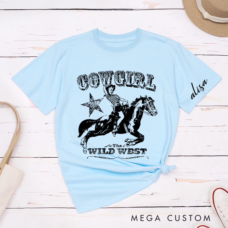 Personalized Classic T-Shirts Cowgirl Wild West and Dynamic Rodeo Tee Perfect for Western and Adventure Enthusiasts and Country Music Lovers