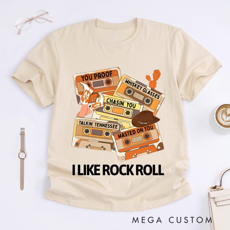 Personalized Classic T-Shirts Customized Song Name Retro Cassette Country Rock and Roll Graphic Tee