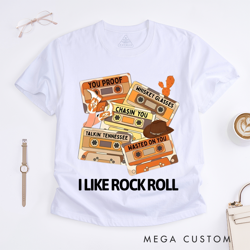 Personalized Classic T-Shirts Customized Song Name Retro Cassette Country Rock and Roll Graphic Tee