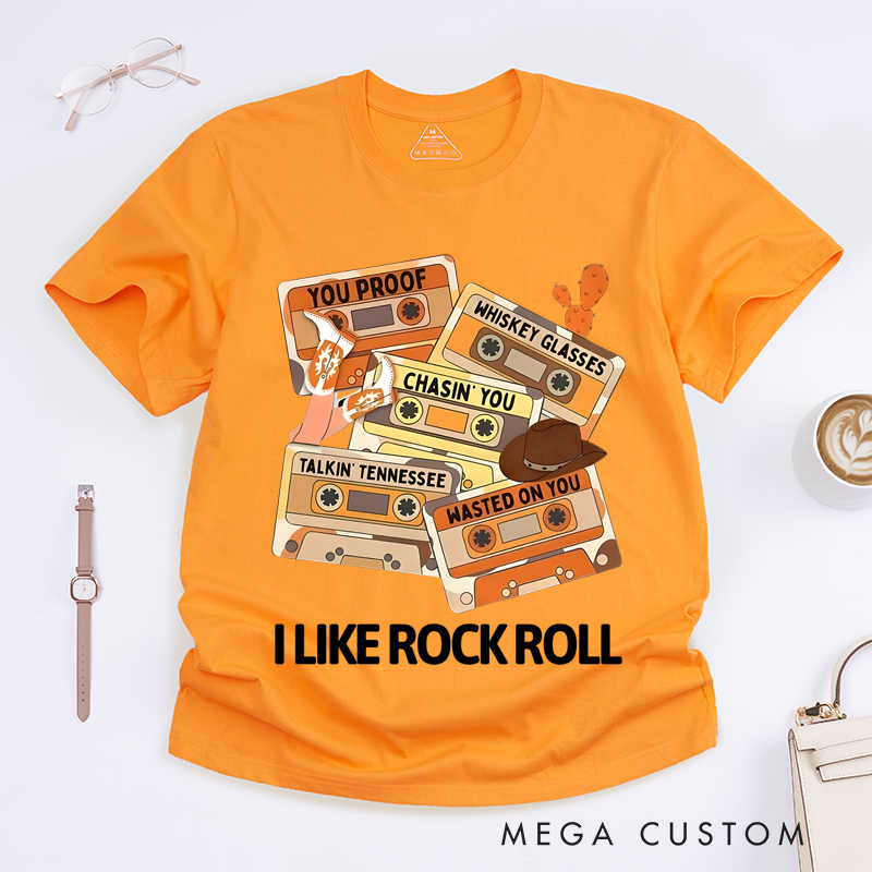Personalized Classic T-Shirts Customized Song Name Retro Cassette Country Rock and Roll Graphic Tee