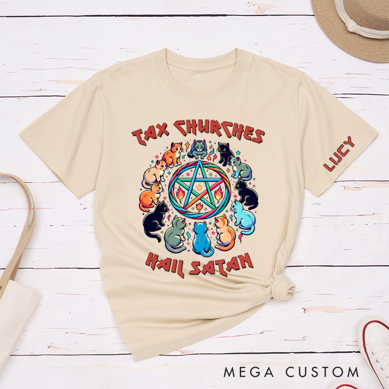 Personalized Classic T-Shirts Cute Kitty Tax Churches and Heavy Metal Tee