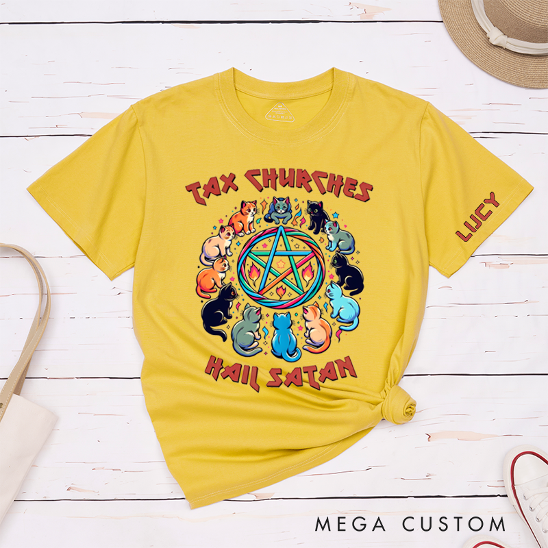 Personalized Classic T-Shirts Cute Kitty Tax Churches and Heavy Metal Tee