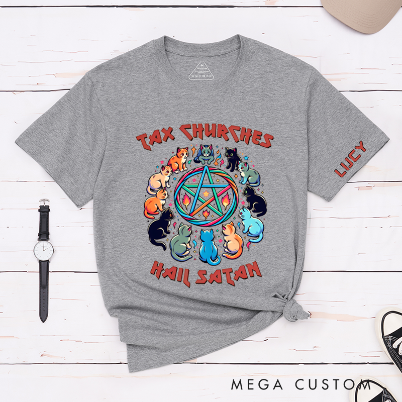 Personalized Classic T-Shirts Cute Kitty Tax Churches and Heavy Metal Tee