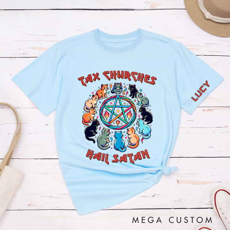 Personalized Classic T-Shirts Cute Kitty Tax Churches and Heavy Metal Tee