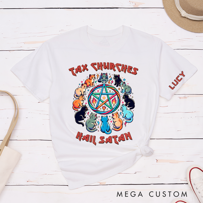 Personalized Classic T-Shirts Cute Kitty Tax Churches and Heavy Metal Tee