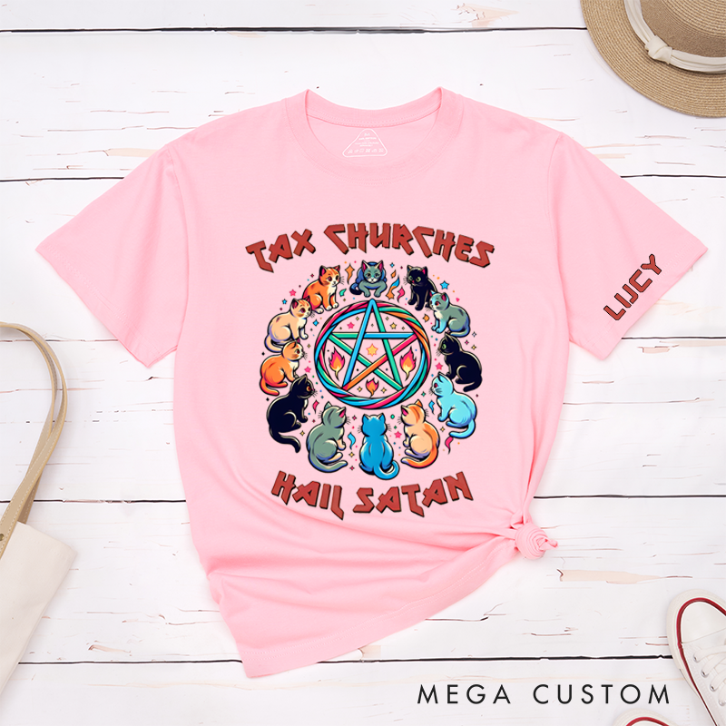 Personalized Classic T-Shirts Cute Kitty Tax Churches and Heavy Metal Tee