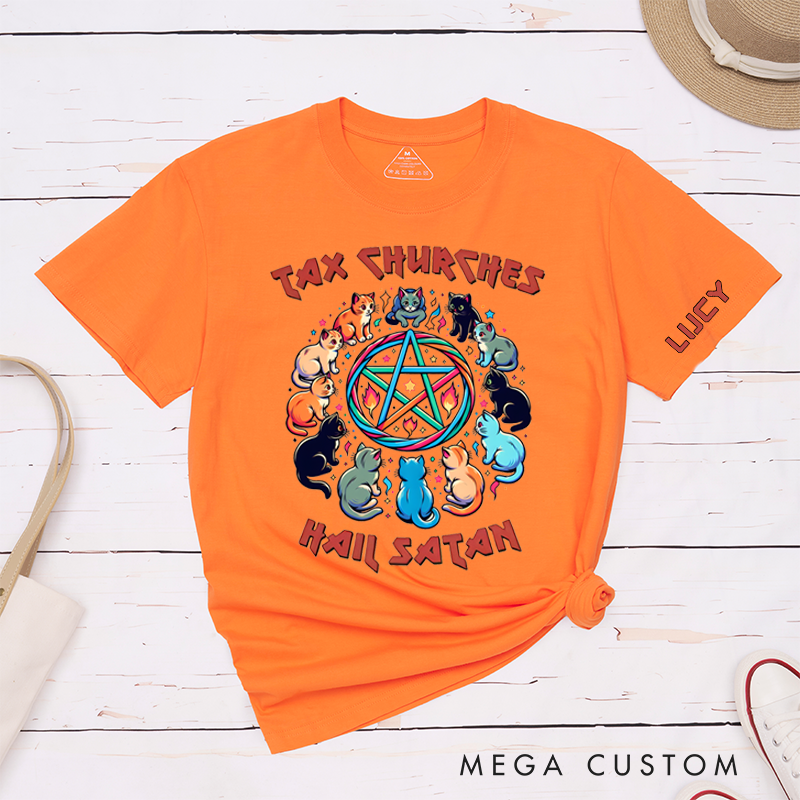 Personalized Classic T-Shirts Cute Kitty Tax Churches and Heavy Metal Tee