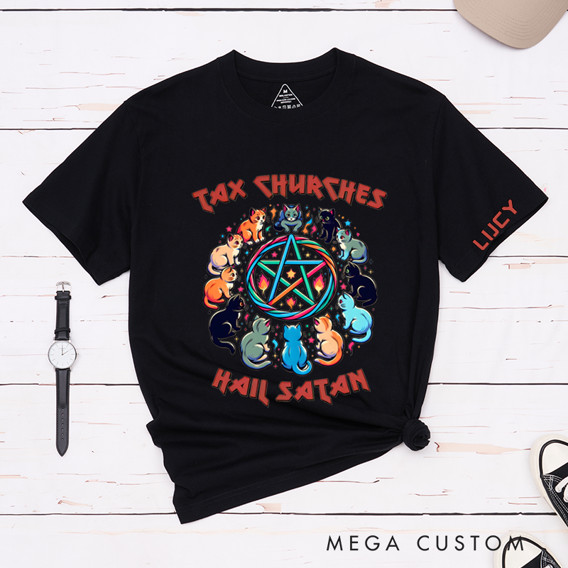 Personalized Classic T-Shirts Cute Kitty Tax Churches and Heavy Metal Tee
