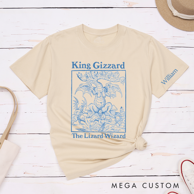 Personalized Classic T-Shirts Dragon and Wizard Design with Retro Aesthetic Perfect for Fans of Mythical Creatures and Magic Gift