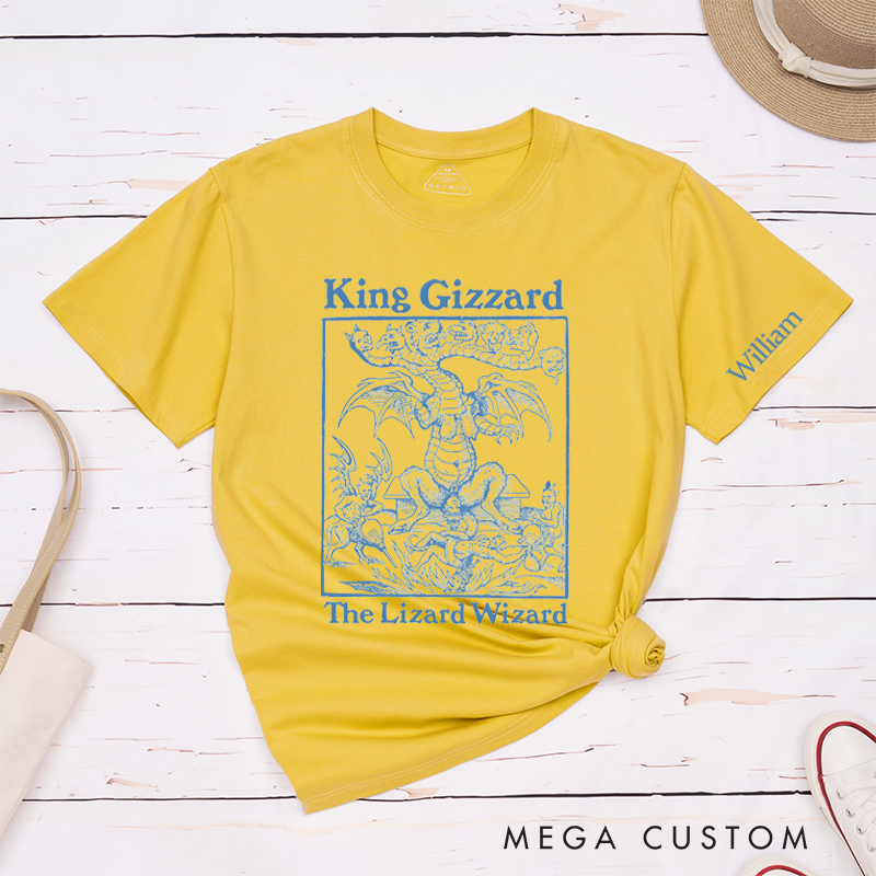 Personalized Classic T-Shirts Dragon and Wizard Design with Retro Aesthetic Perfect for Fans of Mythical Creatures and Magic Gift