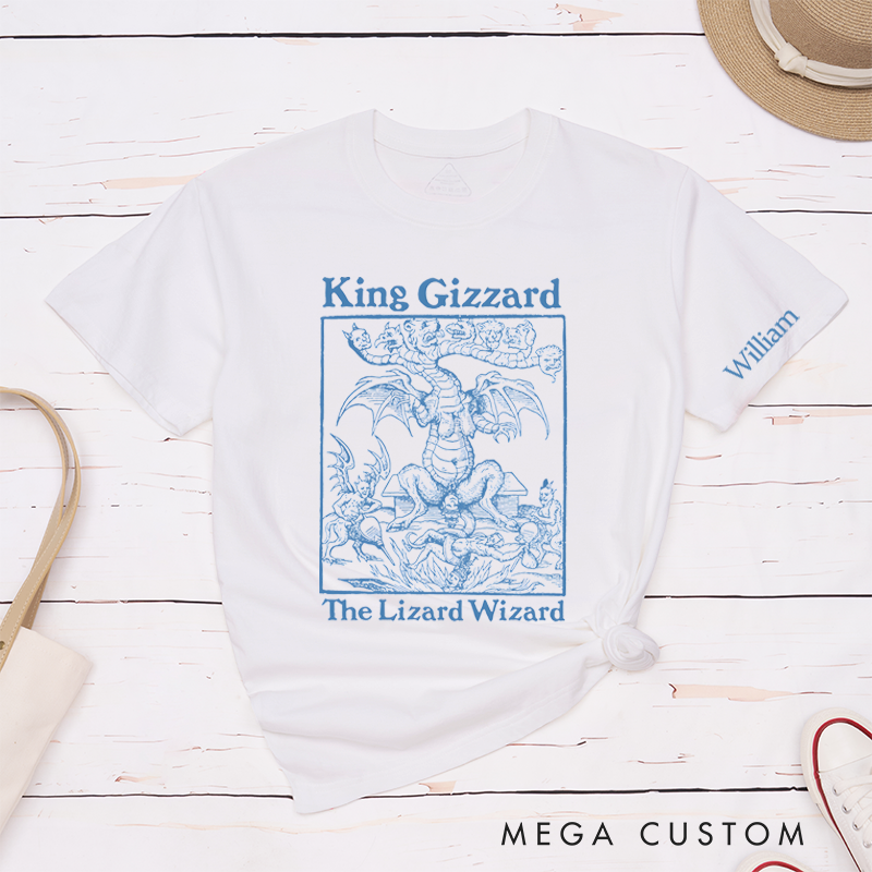 Personalized Classic T-Shirts Dragon and Wizard Design with Retro Aesthetic Perfect for Fans of Mythical Creatures and Magic Gift