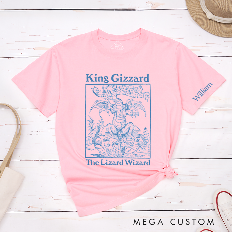 Personalized Classic T-Shirts Dragon and Wizard Design with Retro Aesthetic Perfect for Fans of Mythical Creatures and Magic Gift