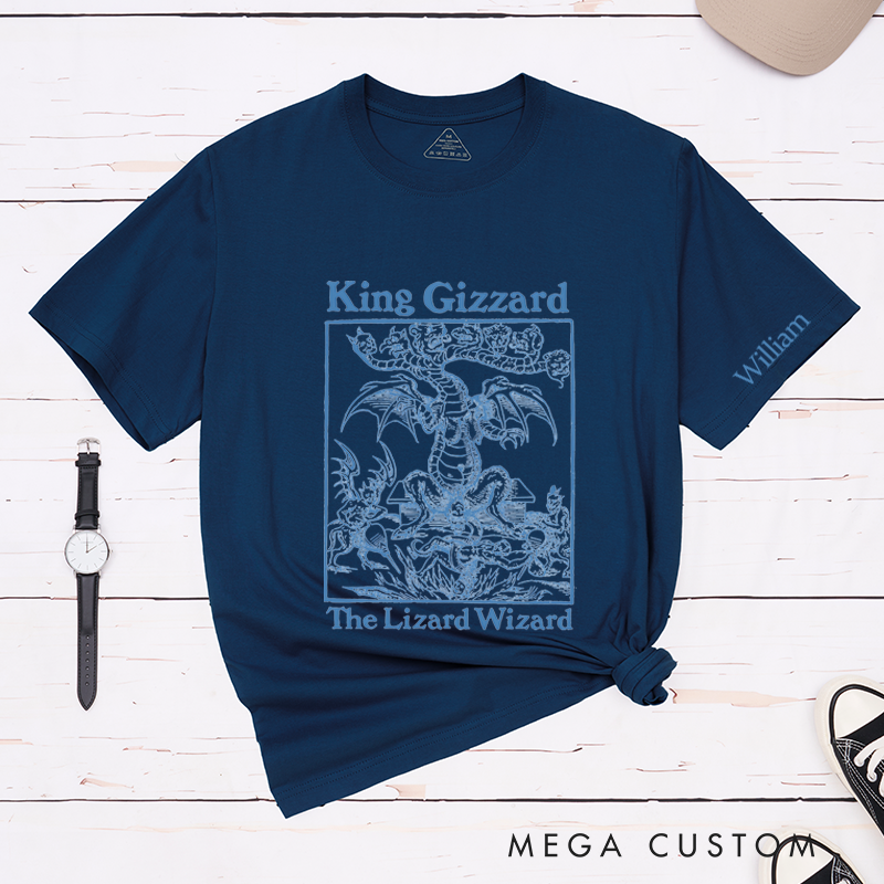 Personalized Classic T-Shirts Dragon and Wizard Design with Retro Aesthetic Perfect for Fans of Mythical Creatures and Magic Gift