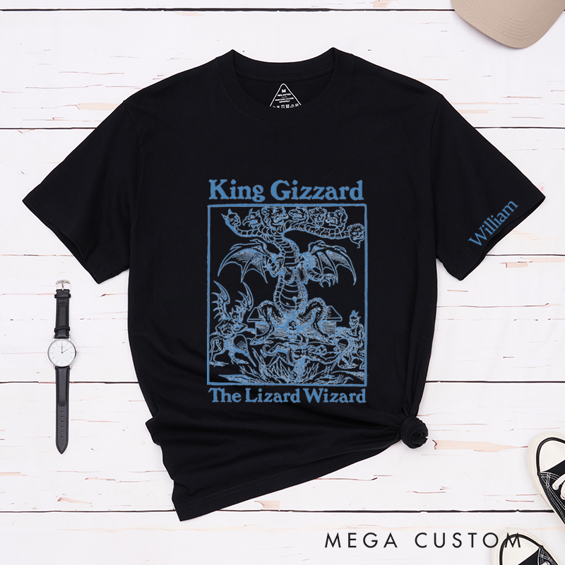 Personalized Classic T-Shirts Dragon and Wizard Design with Retro Aesthetic Perfect for Fans of Mythical Creatures and Magic Gift