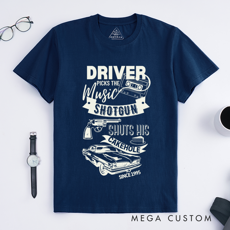 Personalized Classic T-Shirts Driver Picks the Music and Road Trip Humor Graphic Tee Perfect for Car Enthusiasts and Music Lovers T-Shirt
