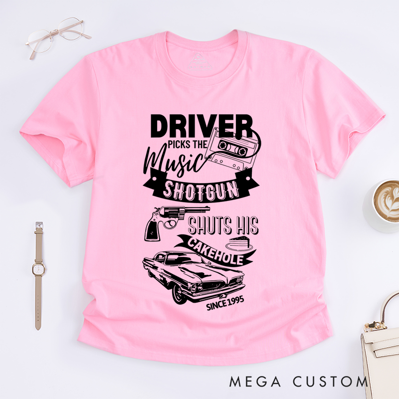 Personalized Classic T-Shirts Driver Picks the Music and Road Trip Humor Graphic Tee Perfect for Car Enthusiasts and Music Lovers T-Shirt