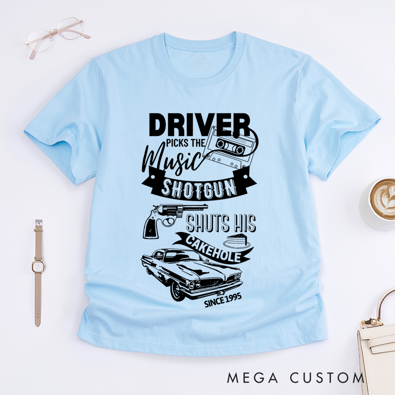 Personalized Classic T-Shirts Driver Picks the Music and Road Trip Humor Graphic Tee Perfect for Car Enthusiasts and Music Lovers T-Shirt