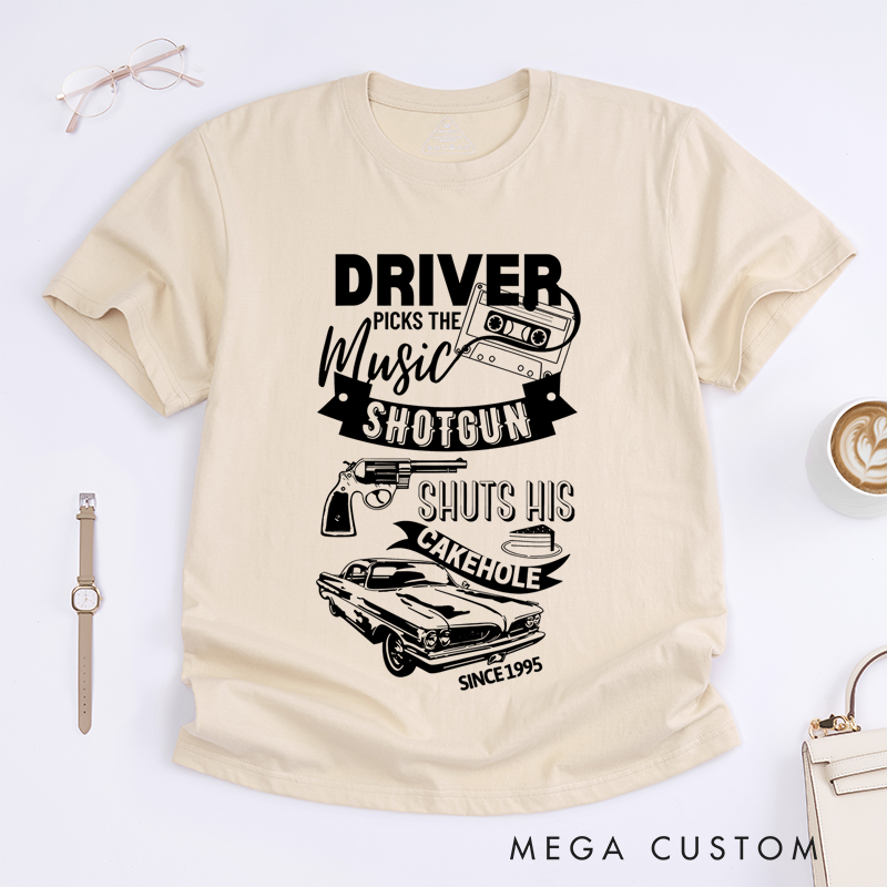 Personalized Classic T-Shirts Driver Picks the Music and Road Trip Humor Graphic Tee Perfect for Car Enthusiasts and Music Lovers T-Shirt