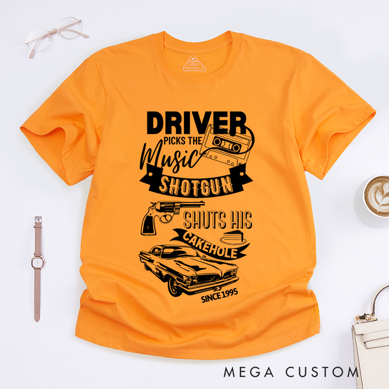 Personalized Classic T-Shirts Driver Picks the Music and Road Trip Humor Graphic Tee Perfect for Car Enthusiasts and Music Lovers T-Shirt