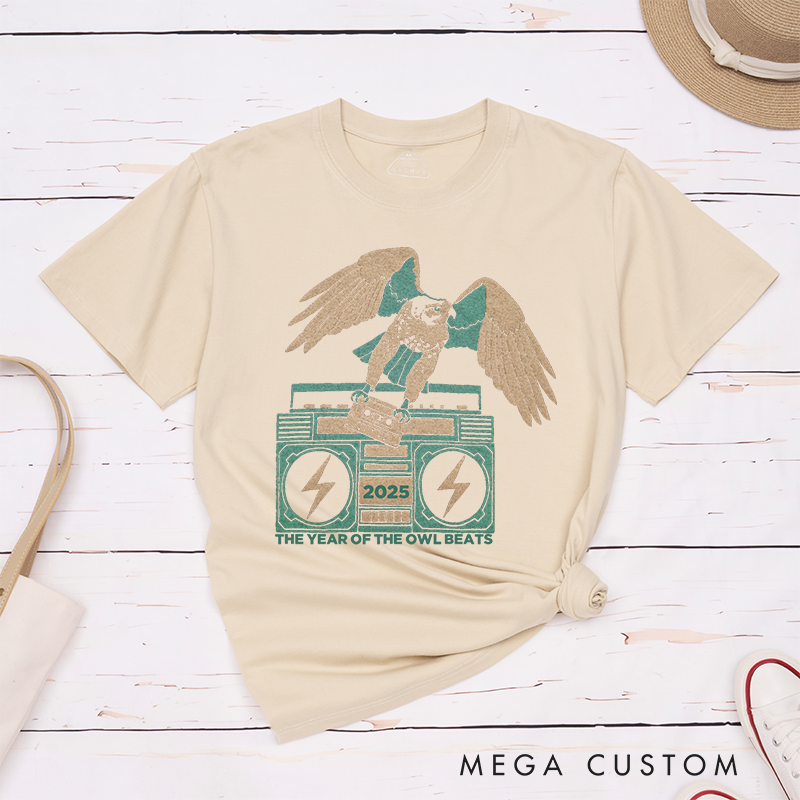 Personalized Classic T-Shirts Eagle Falcon Boombox Music Old School Cassette Tape Vinyl Bird Owl Mixtape Dj Retro T-Shirt