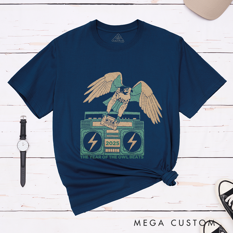 Personalized Classic T-Shirts Eagle Falcon Boombox Music Old School Cassette Tape Vinyl Bird Owl Mixtape Dj Retro T-Shirt