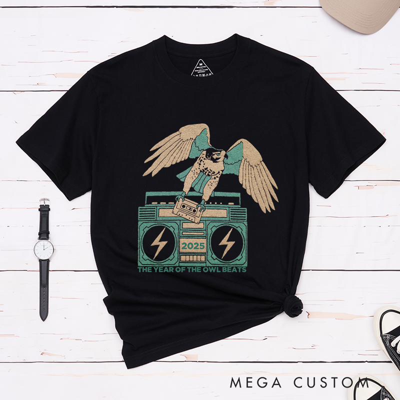 Personalized Classic T-Shirts Eagle Falcon Boombox Music Old School Cassette Tape Vinyl Bird Owl Mixtape Dj Retro T-Shirt