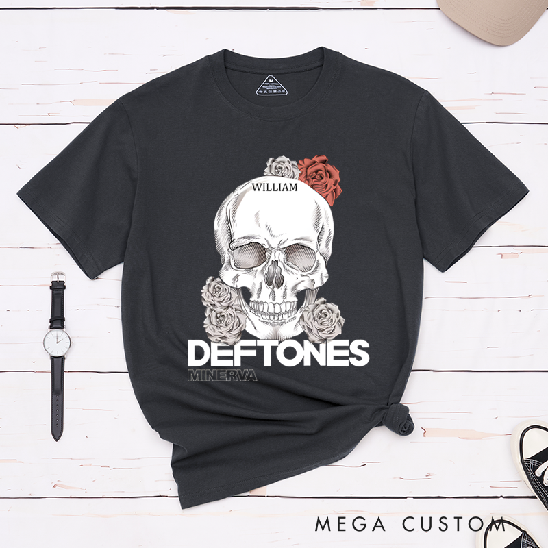 Personalized Classic T-Shirts Elegant Skull and Roses Artistic Flora T-Shirt