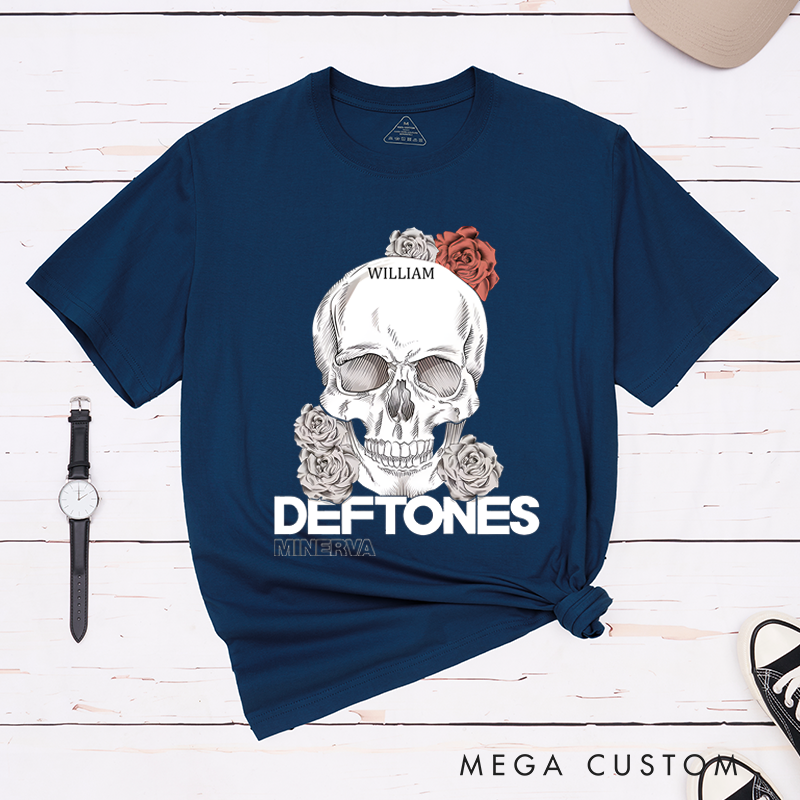 Personalized Classic T-Shirts Elegant Skull and Roses Artistic Flora T-Shirt
