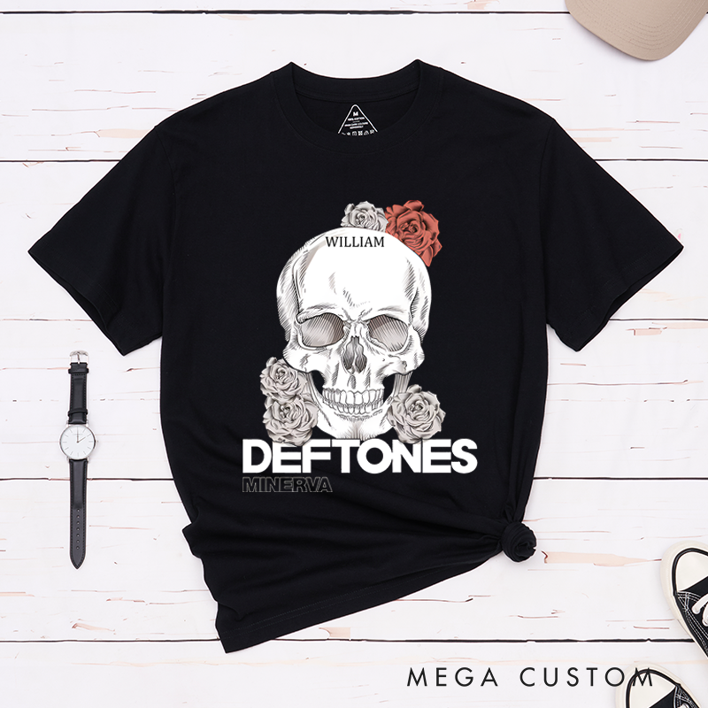 Personalized Classic T-Shirts Elegant Skull and Roses Artistic Flora T-Shirt