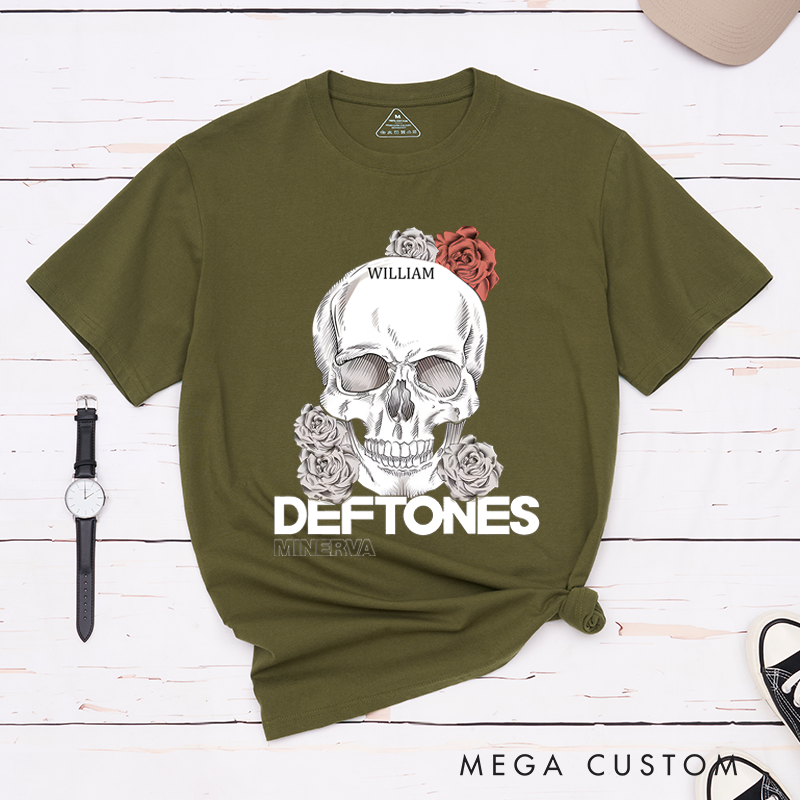 Personalized Classic T-Shirts Elegant Skull and Roses Artistic Flora T-Shirt