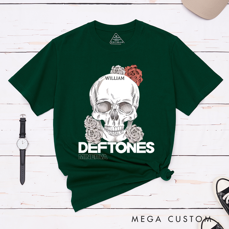 Personalized Classic T-Shirts Elegant Skull and Roses Artistic Flora T-Shirt