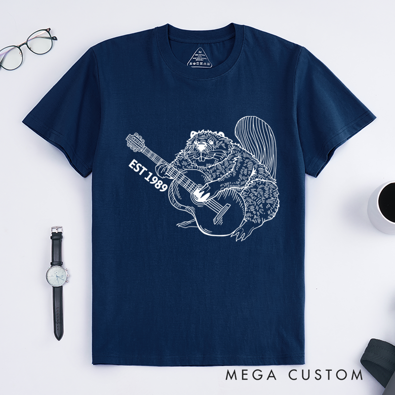 Personalized Classic T-Shirts Funny Beaver Playing Guitar Tee Perfect for Animal and Guitar Lover and Rock and Band Gift