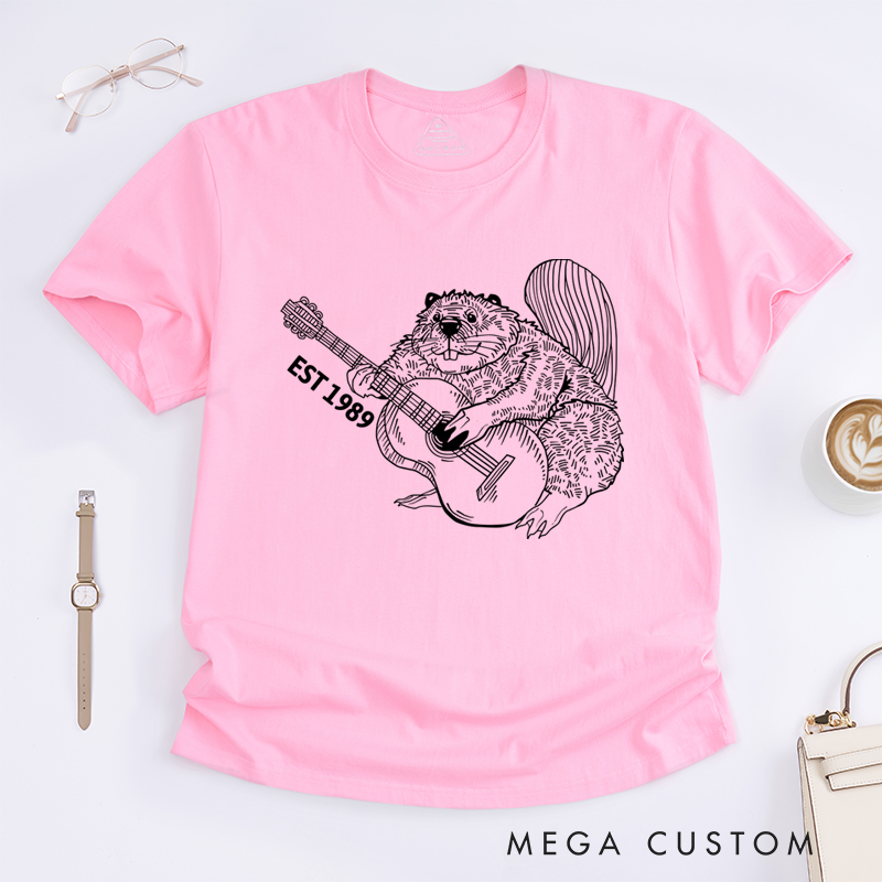 Personalized Classic T-Shirts Funny Beaver Playing Guitar Tee Perfect for Animal and Guitar Lover and Rock and Band Gift