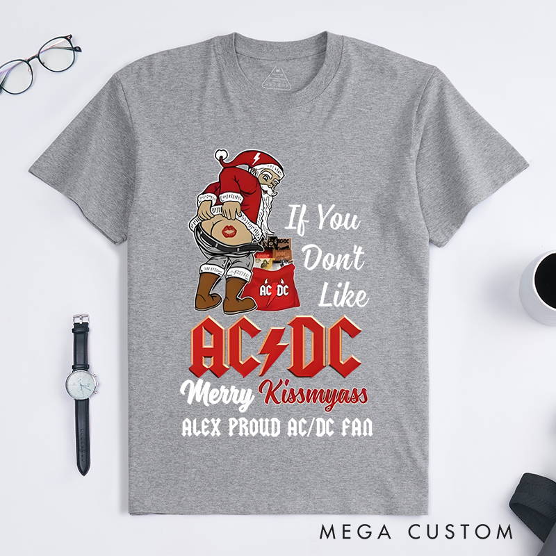 Personalized Classic T-Shirts Funny Christmas Santa and Rock Music Fan and Kiss My Yass Tee