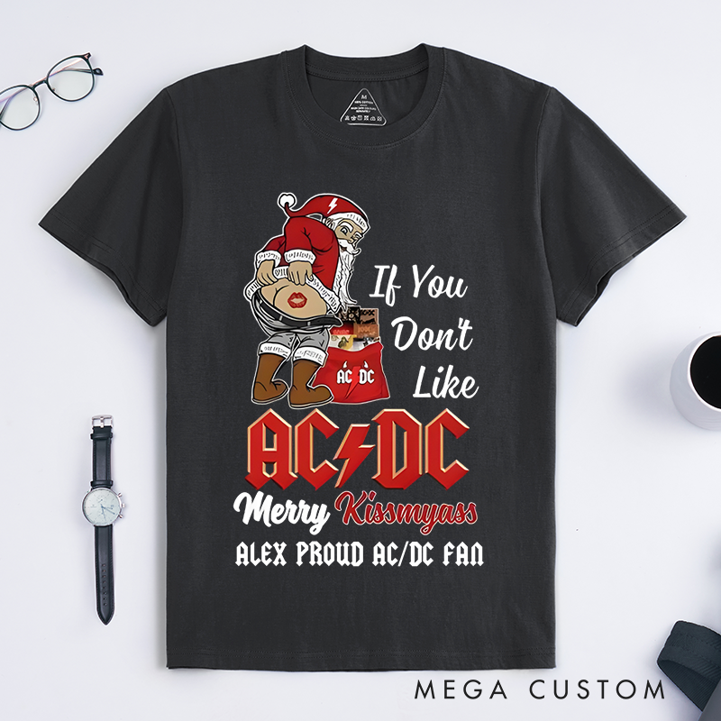 Personalized Classic T-Shirts Funny Christmas Santa and Rock Music Fan and Kiss My Yass Tee