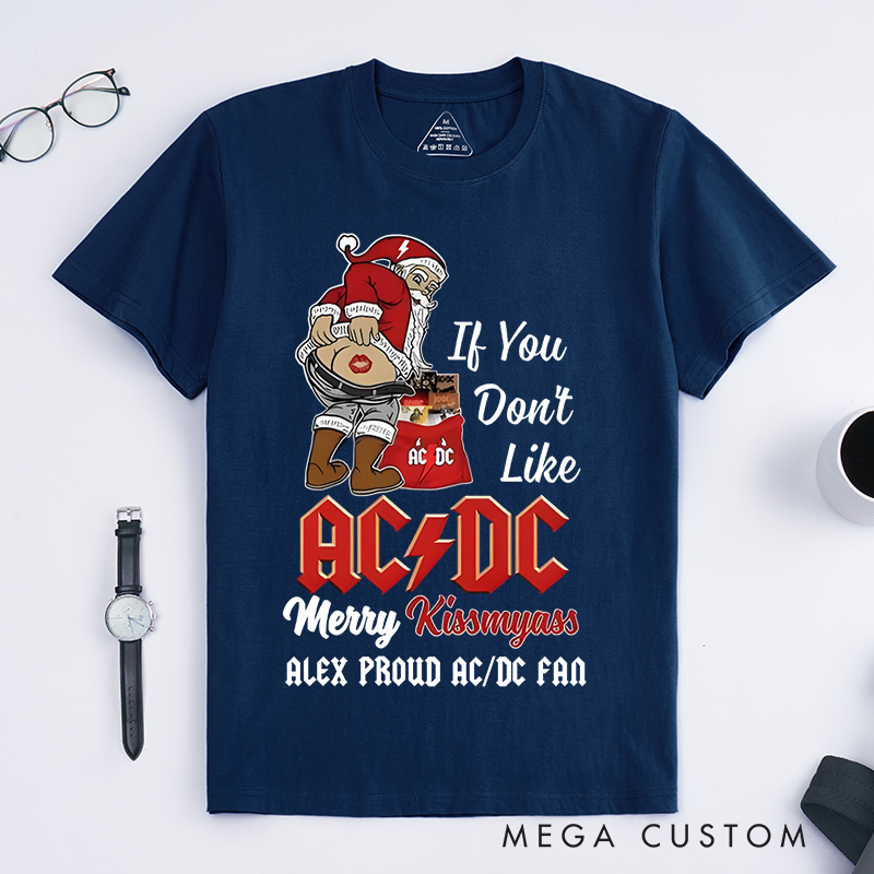 Personalized Classic T-Shirts Funny Christmas Santa and Rock Music Fan and Kiss My Yass Tee