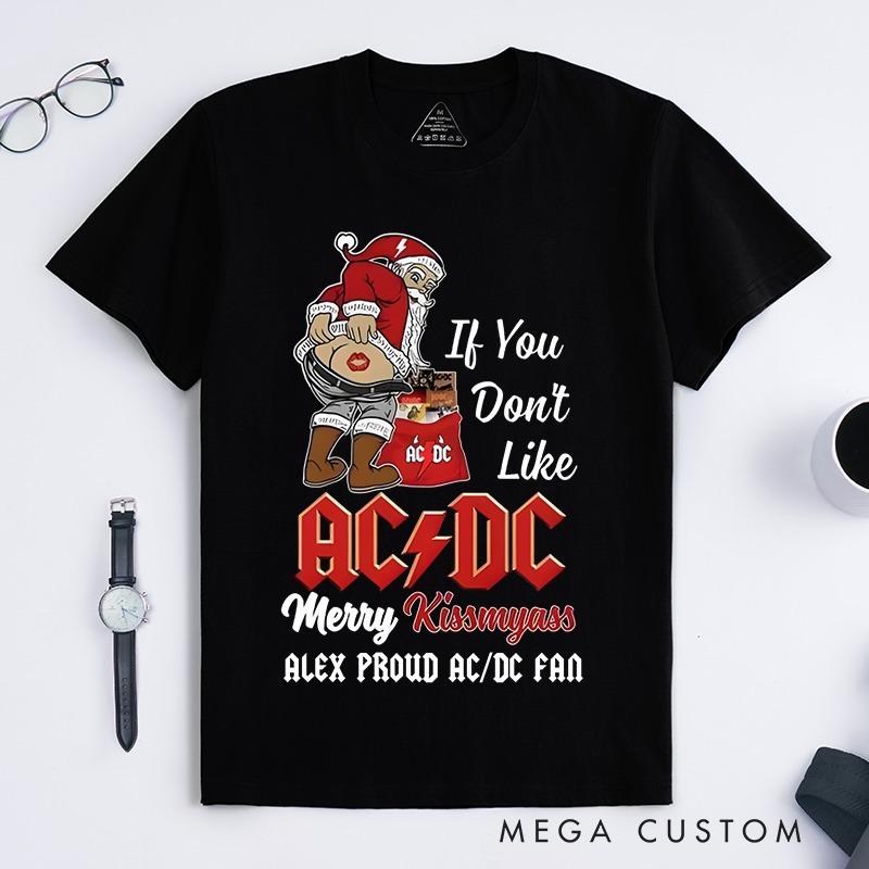Personalized Classic T-Shirts Funny Christmas Santa and Rock Music Fan and Kiss My Yass Tee