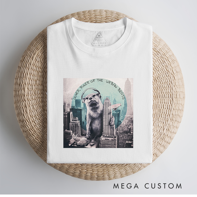 Personalized Classic T-Shirts Funny Otter DJ Skyline Design and Unique Otter DJ Music Lover T-Shirt