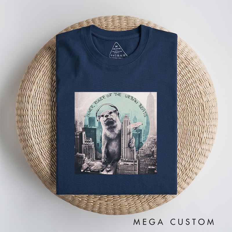 Personalized Classic T-Shirts Funny Otter DJ Skyline Design and Unique Otter DJ Music Lover T-Shirt