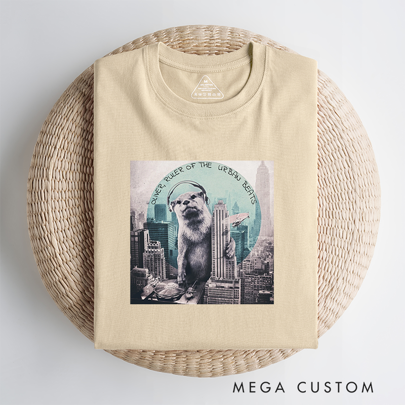 Personalized Classic T-Shirts Funny Otter DJ Skyline Design and Unique Otter DJ Music Lover T-Shirt