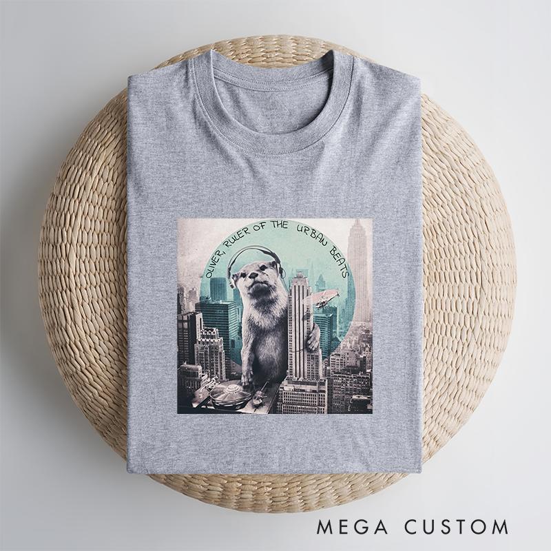 Personalized Classic T-Shirts Funny Otter DJ Skyline Design and Unique Otter DJ Music Lover T-Shirt
